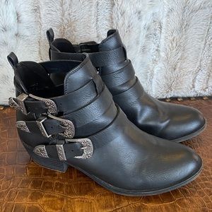 Report Black Ankle Booties with metal buckle detail size 7